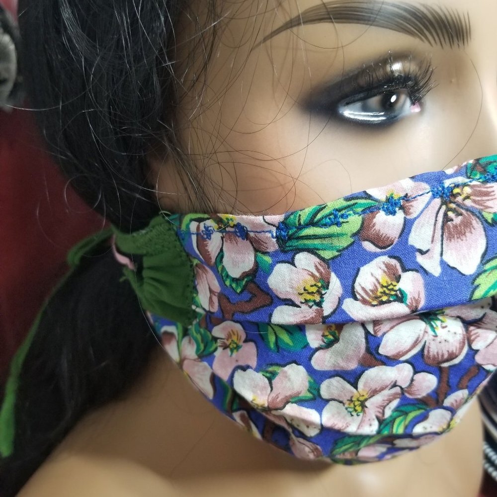 Cloth Face Mask - Silver/Copper Filters-Green ties